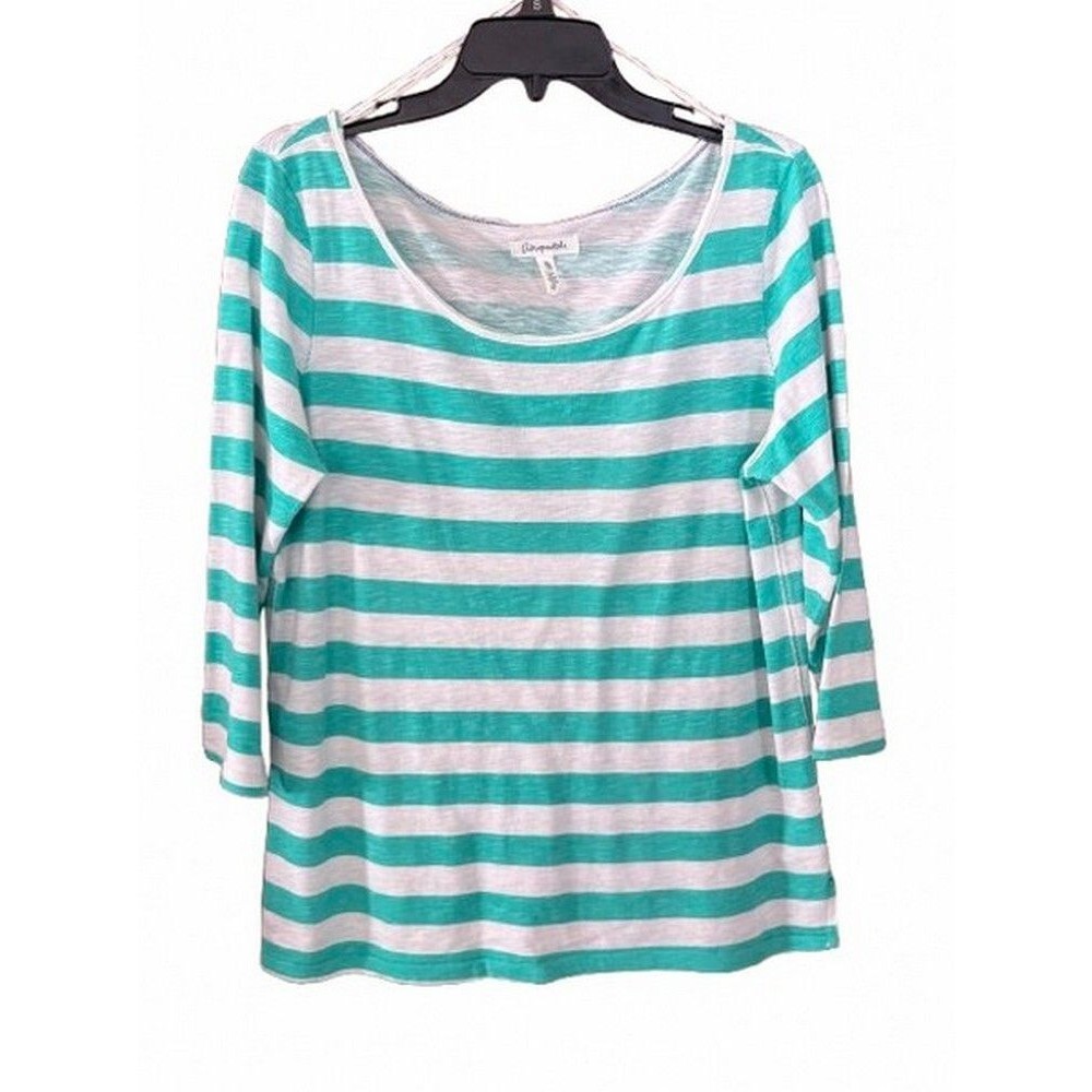 Aeropostale Green & White Stripe Pullover Women's Top Size XL 3/4 Sleeves